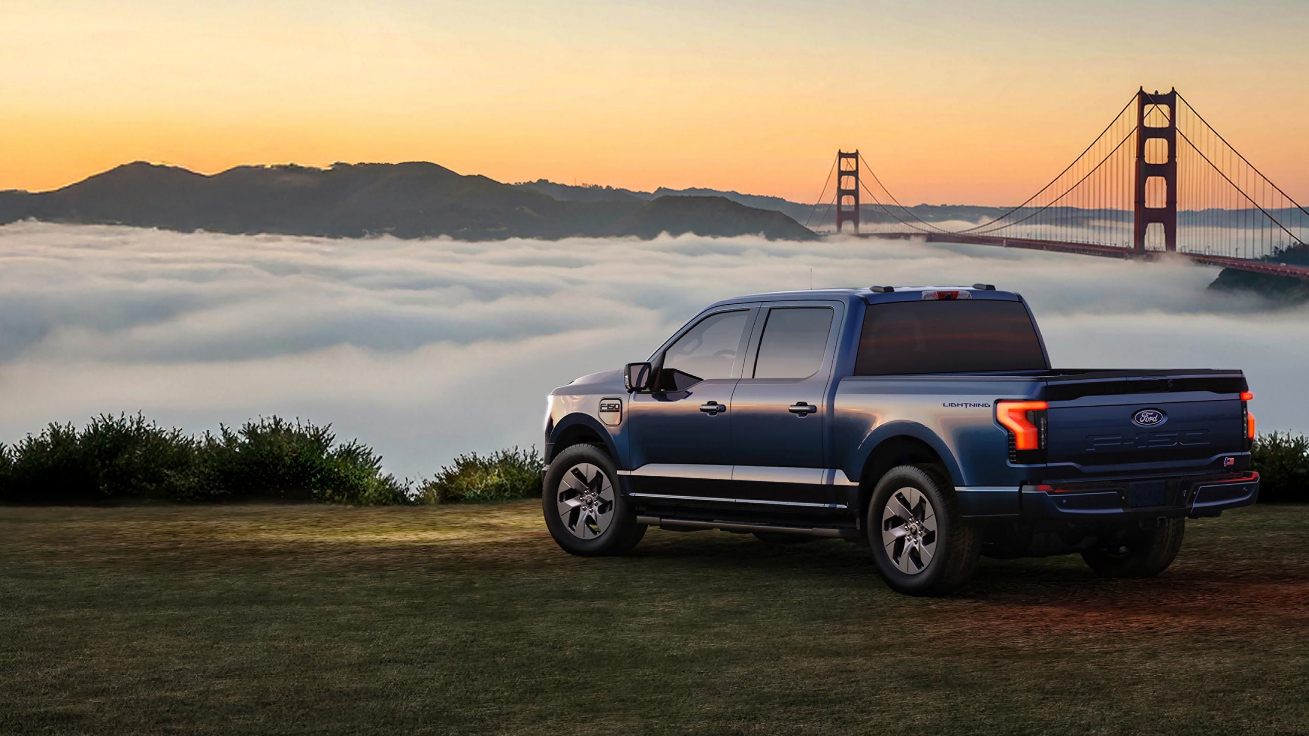 Ford F-150 Lightning overlooking the Golden Gate Bridge