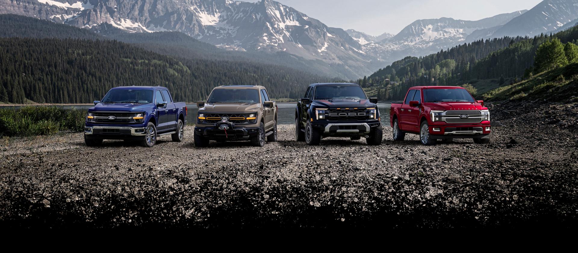2026 Ford F-150 lineup parked in a mountain setting