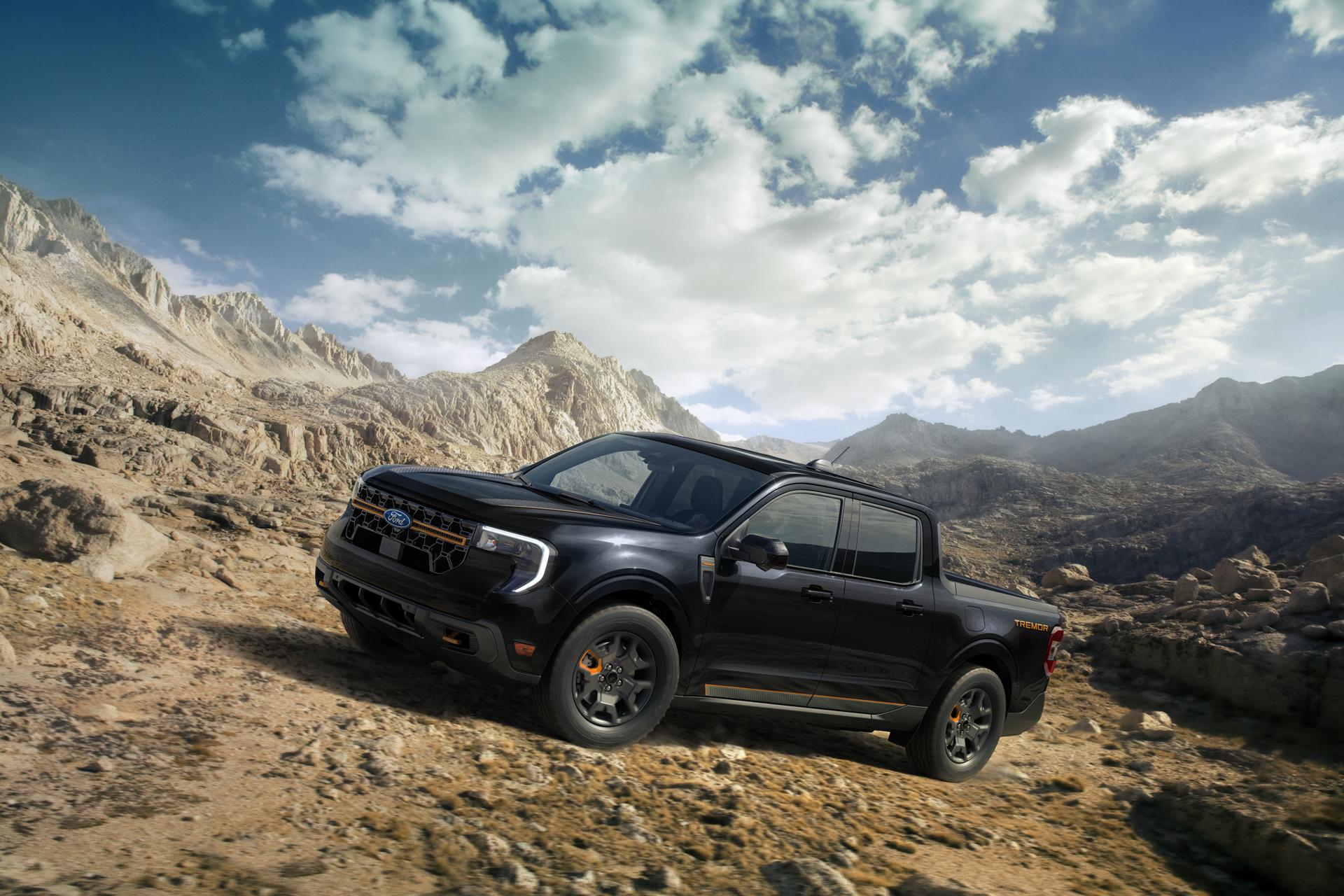 2026 Ford Maverick Tremor driving across rocky off-road terrain
