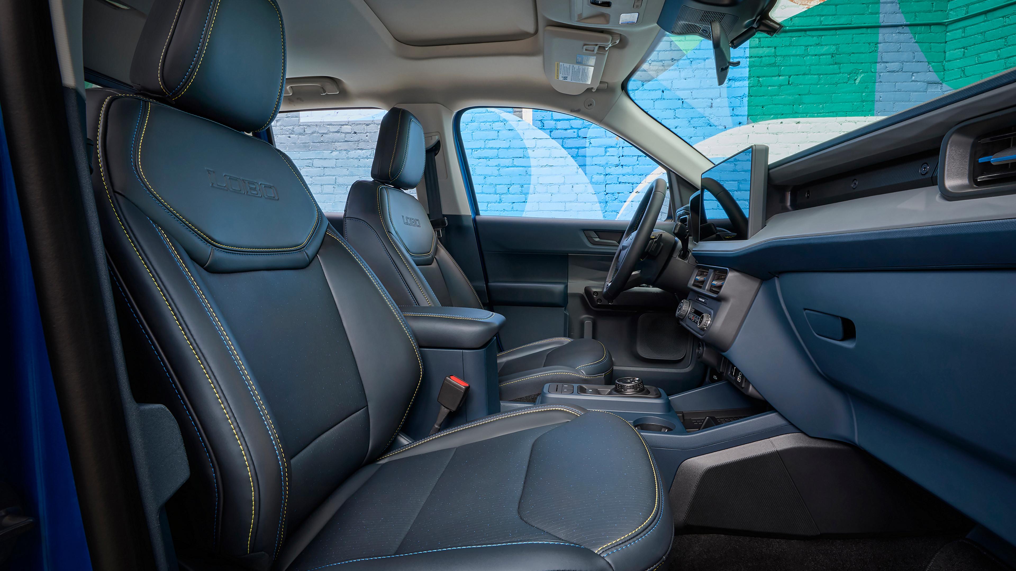 Interior view showing the ActiveX®-trimmed seats on a 2026 Ford Maverick® Lobo™ pickup