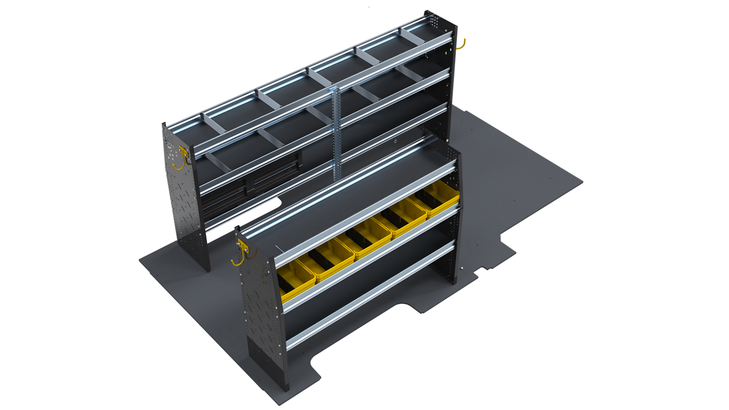 Available folding shelving package, designed specifically to fit the 2025 Ford E-Transit™ van
