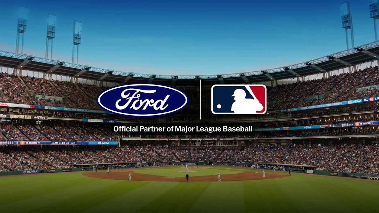 Ford and MLB partnership announcement overlayed on a baseball stadium