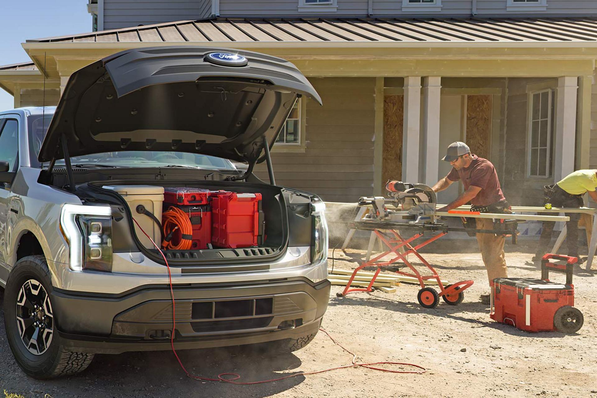 The Ford F-150® Lightning® truck powers a worksite 