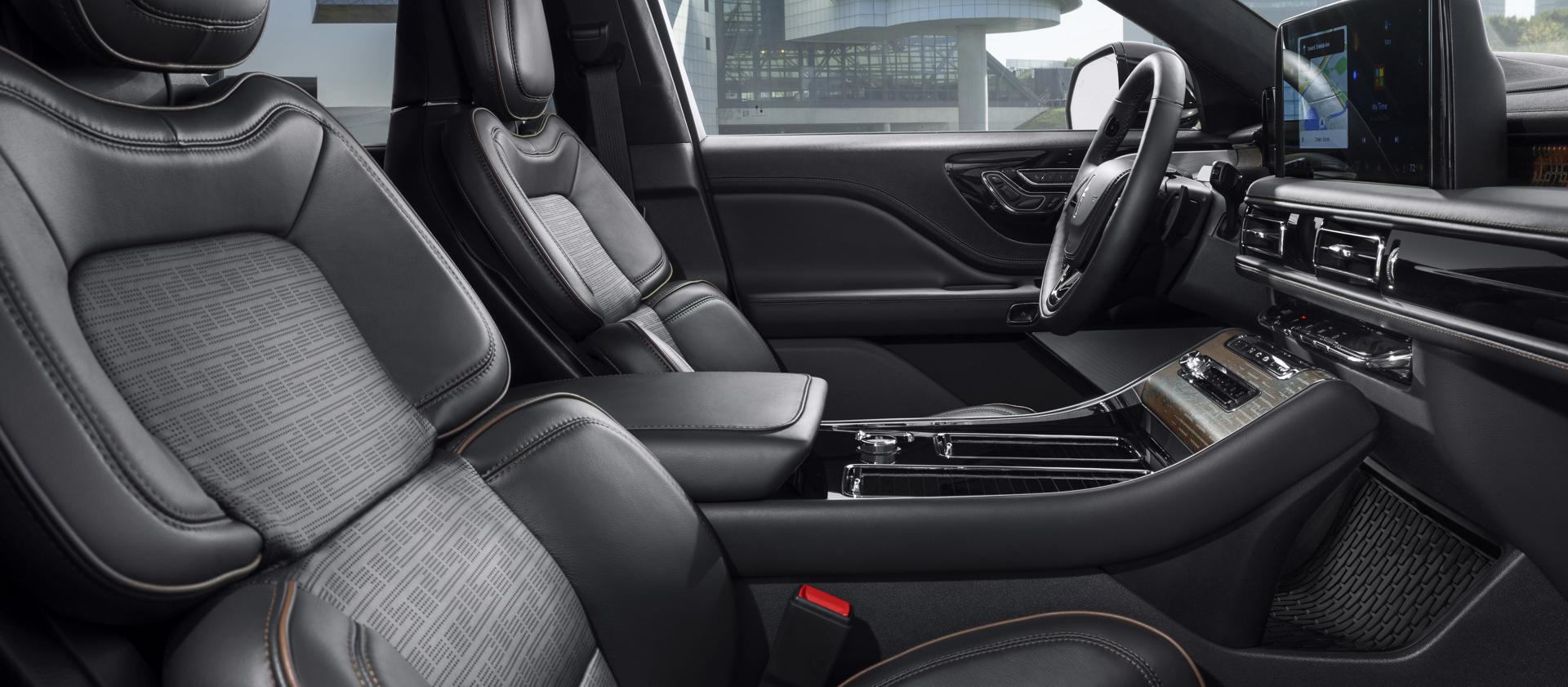 Rich leather details and other fine materials comprise the 2025 Lincoln Black Label Invitation interior theme