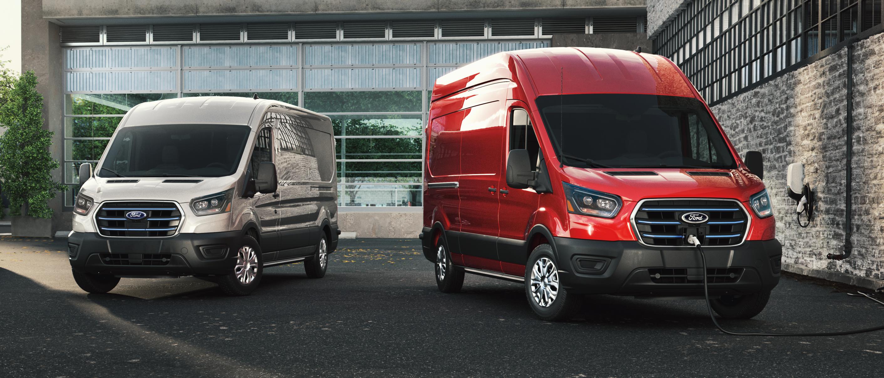 Ford Transit® and E-Transit® vans parked