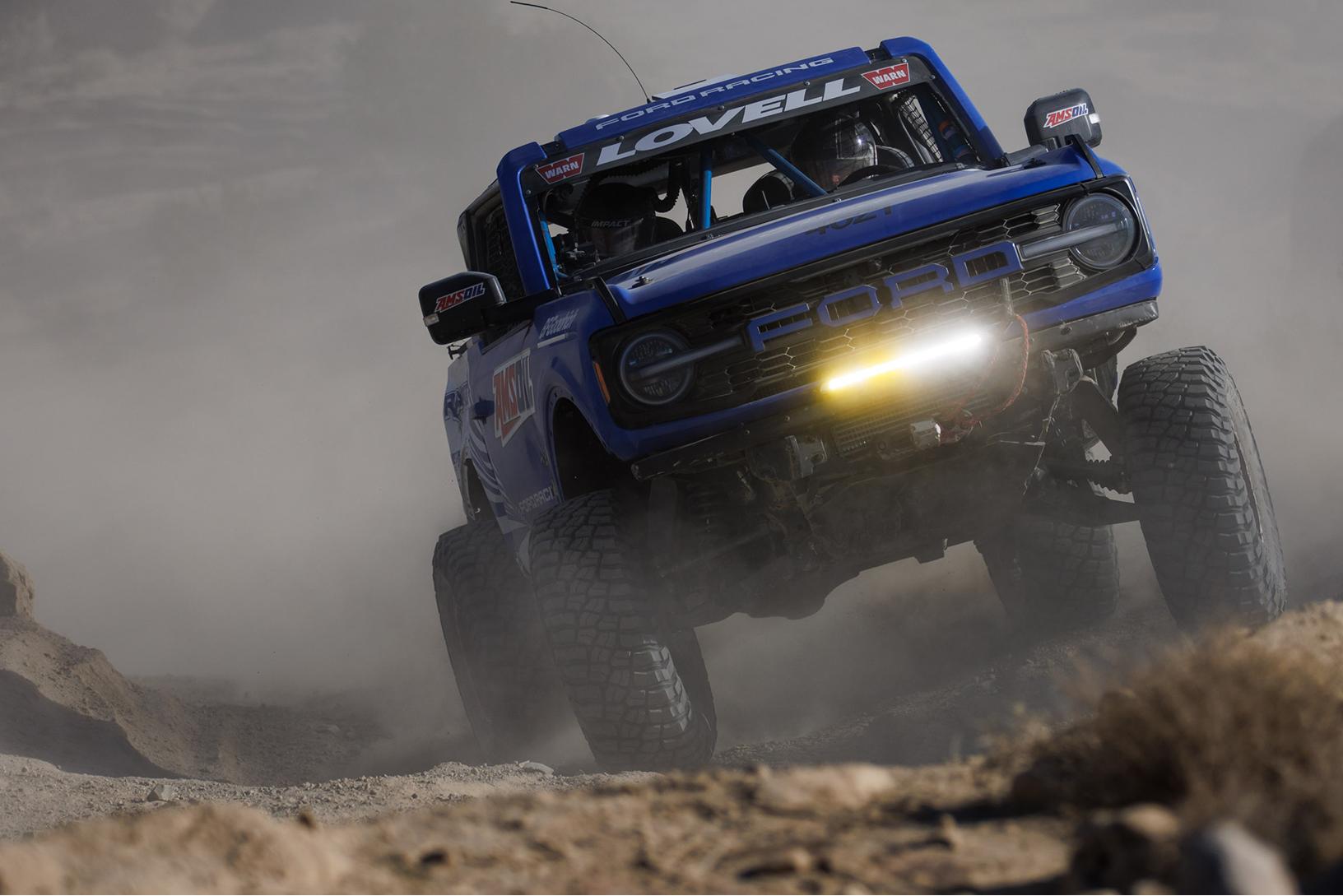 A Ford Bronco Raptor racing in the King of the Hammers