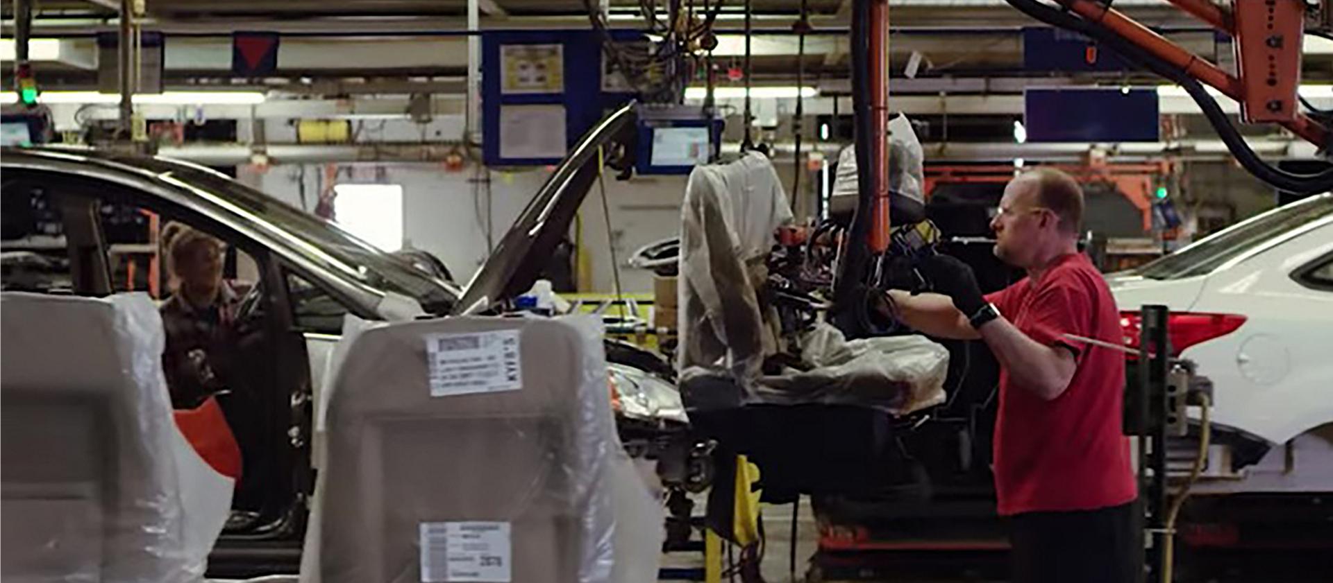 Man working on a foam chair