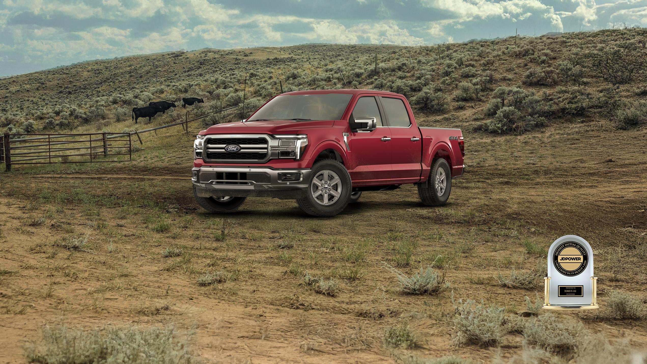 A red 2026 Ford F-150® parked in a field