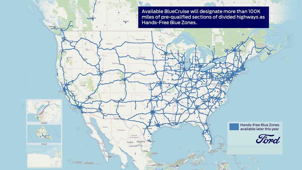 Ford BlueCruise connected map graphic