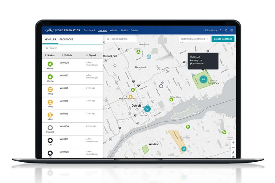 Laptop showing available Ford Pro™ Telematics Essentials