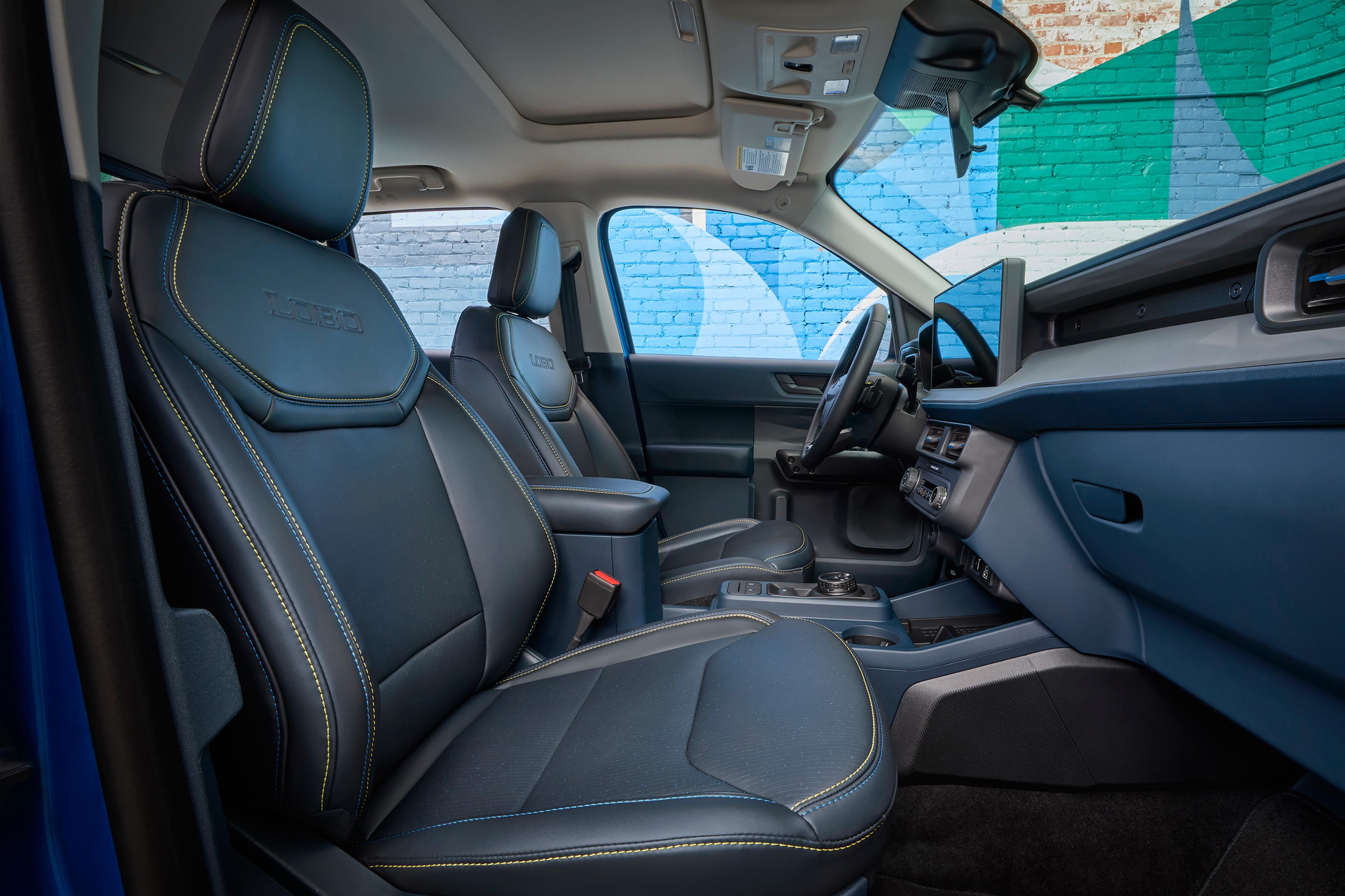Interior view showing the ActiveX®-trimmed seats on a 2026 Ford Maverick® Lobo™ pickup
