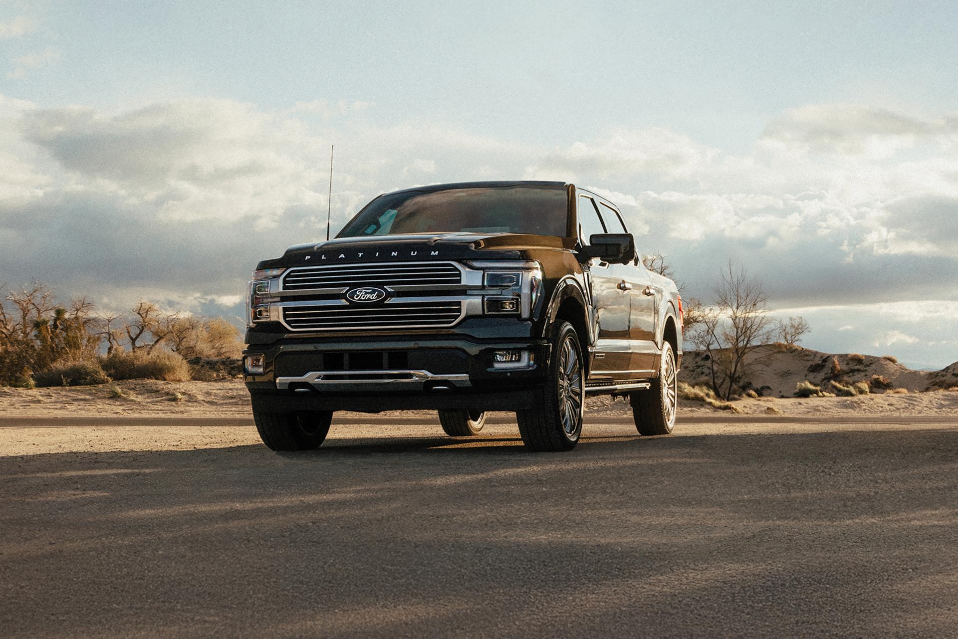A Ford F-150® Platinum® truck parked in a desert 