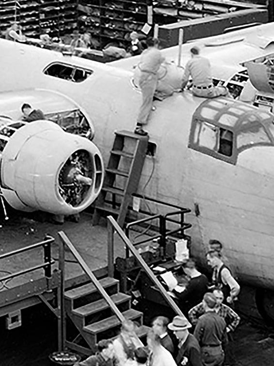 1942 historic bomber plane in hangar