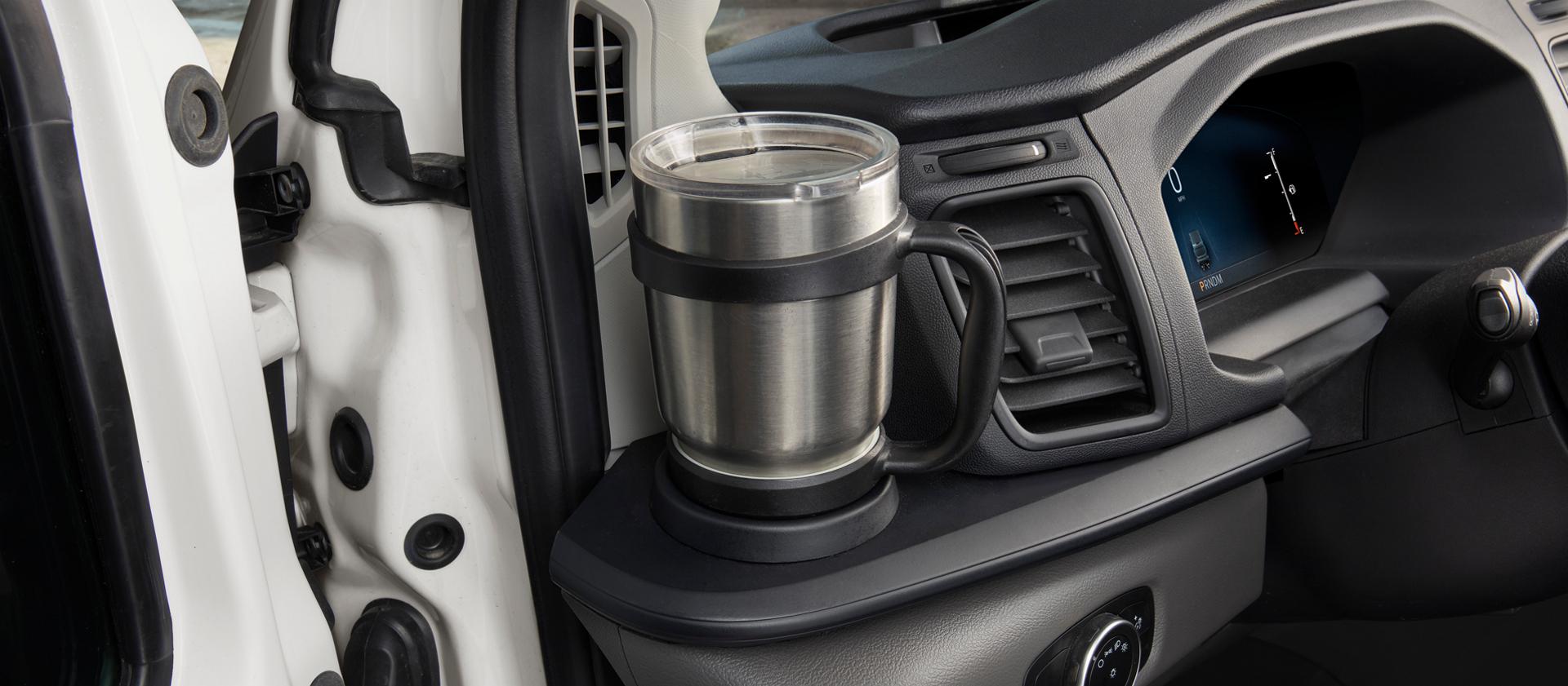 Cup holder inside a 2026 Ford Transit® van driver's side door