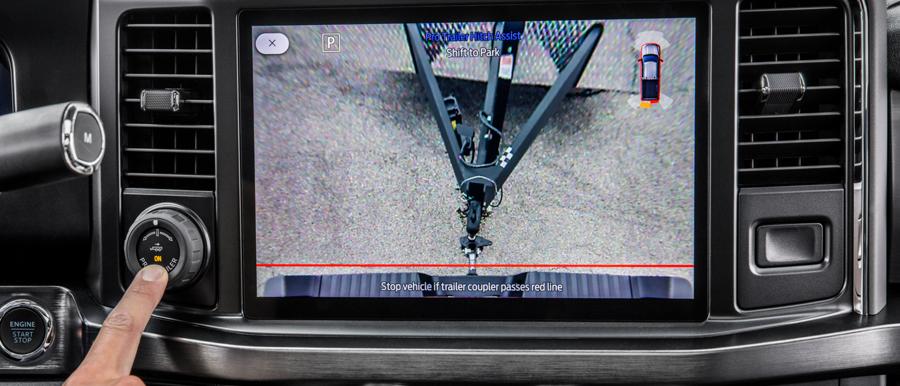 Gros plan de l’écran d’affichage montrant la zone d’attelage