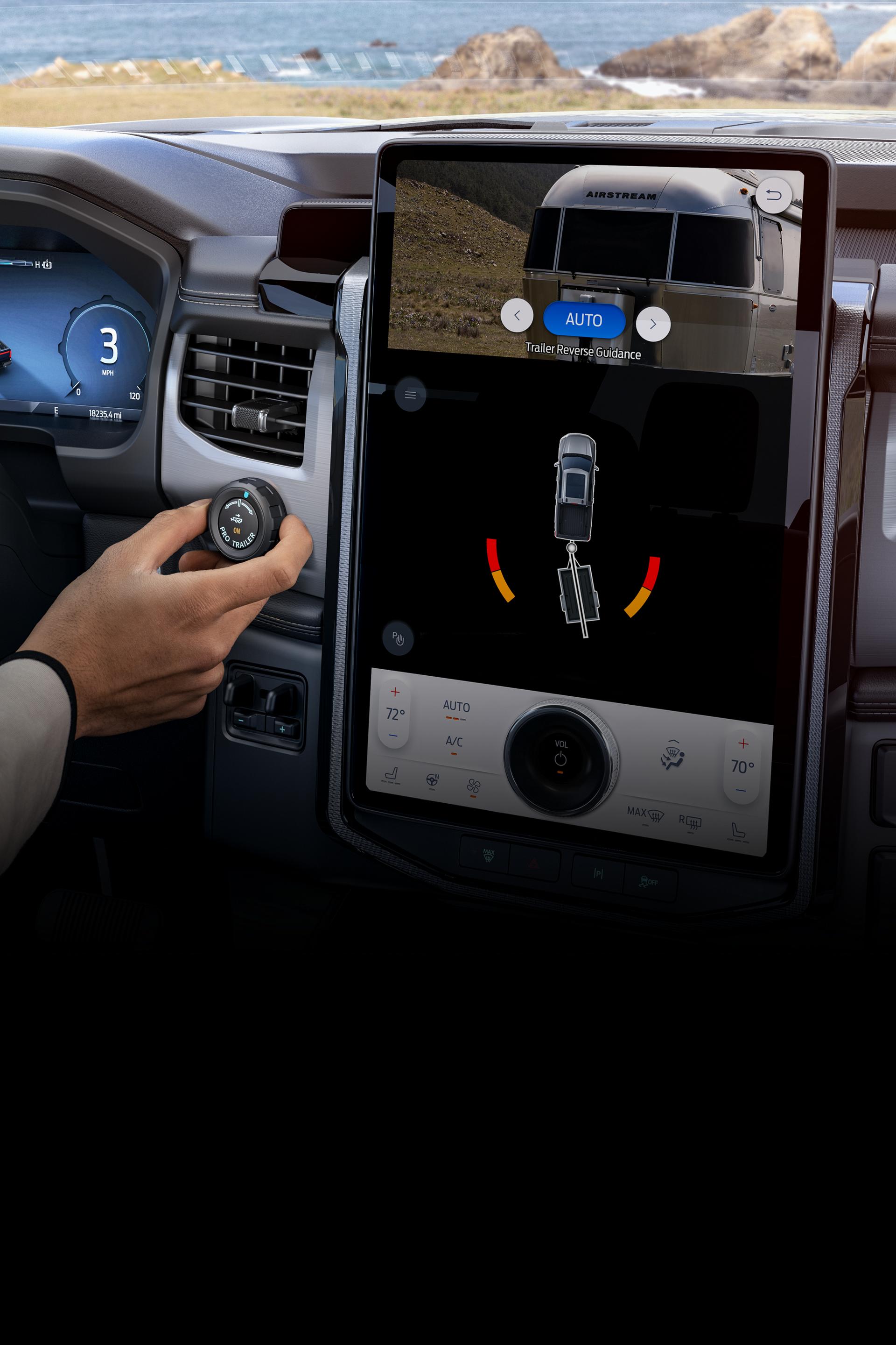 An interior image of the center display inside the 2025 Ford F-150® Lightning® truck.