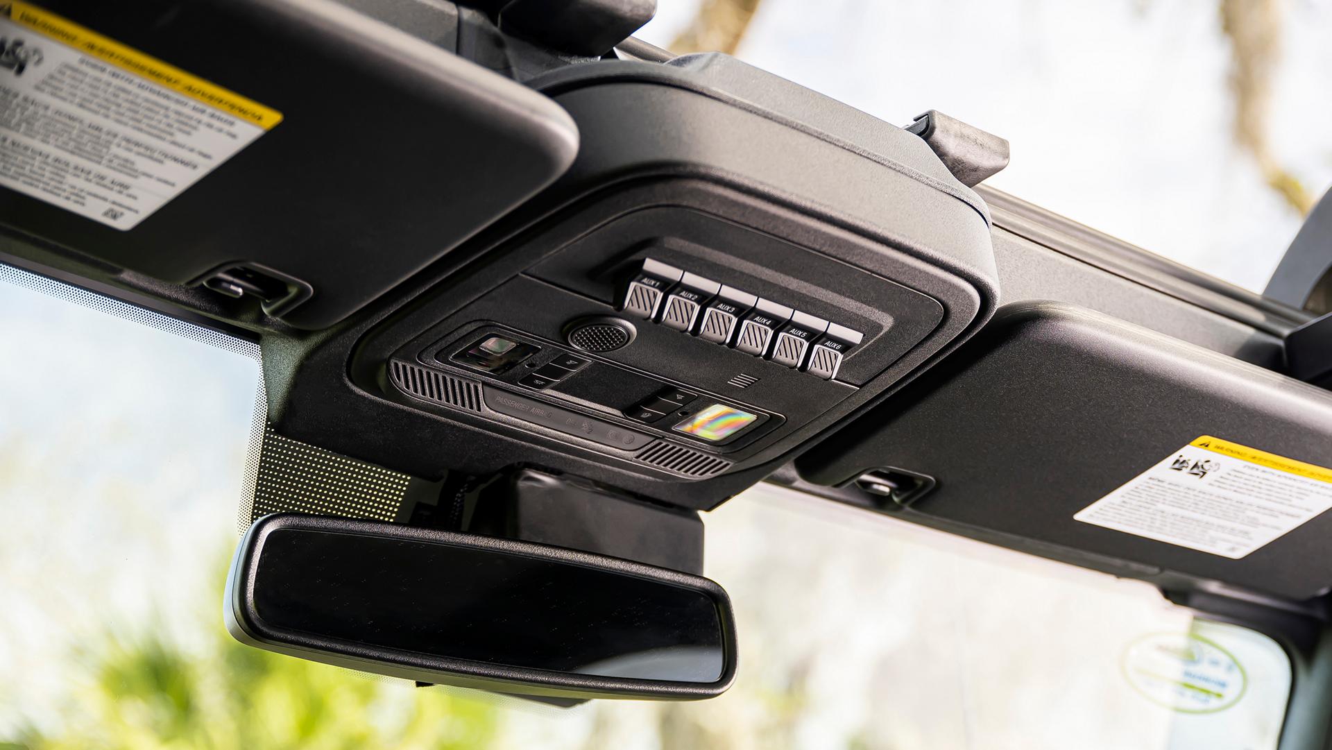 A close-up of the prewired auxiliary upfitter switches available on 2026 Ford Bronco® SUVs