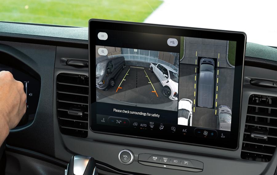 A close-up of the driver's assist screen