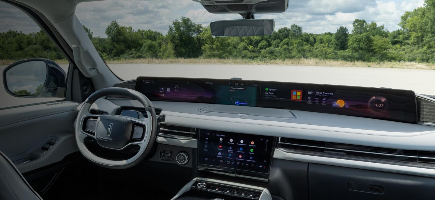 The interior of a 2025 Lincoln Black Label Navigator® SUV with the Atmospheric theme