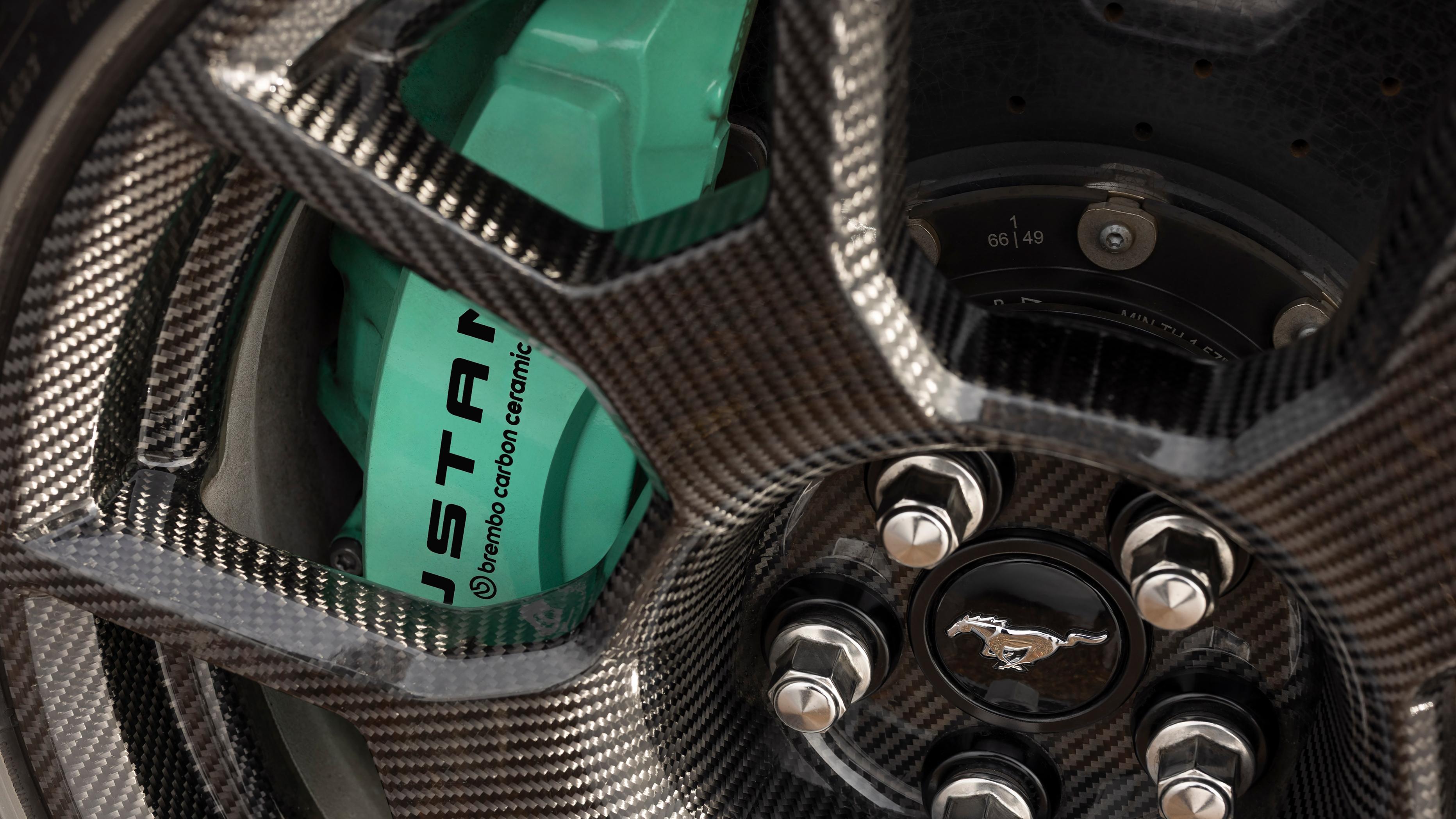 The Brembo brakes of a 2026 Ford Mustang Dark Horse® SC with Track Pack shown