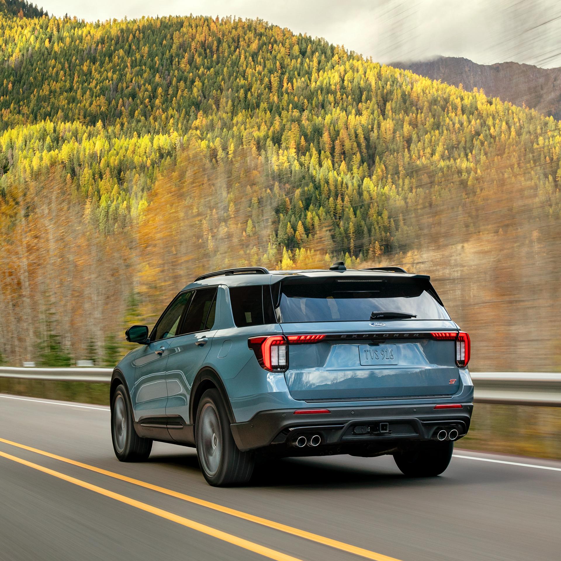 A 2026 Ford Explorer® SUV driving on a mountain highway