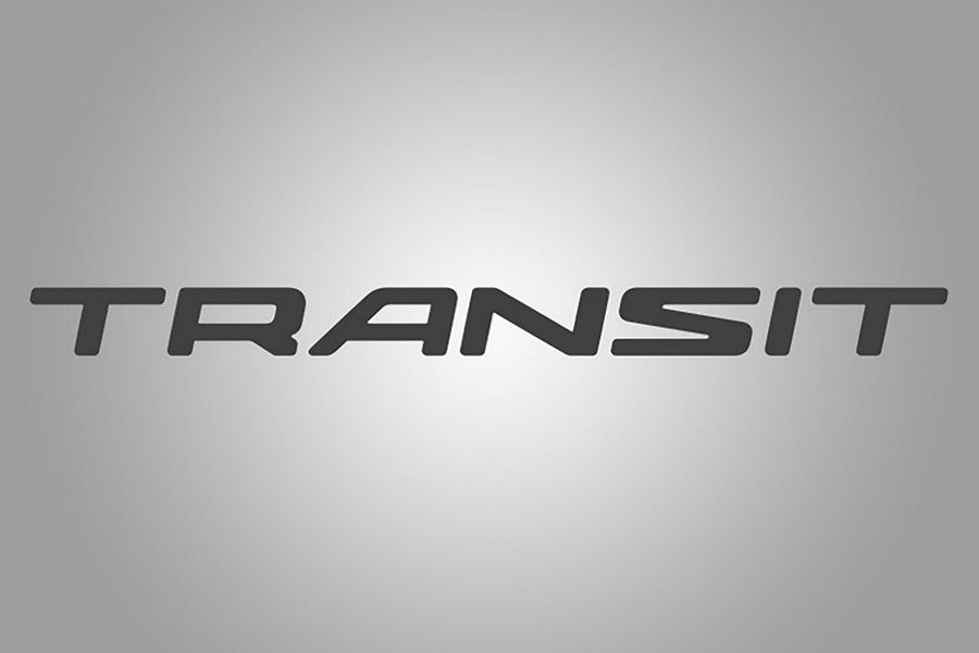 An image of a Transit® logo on a gray background