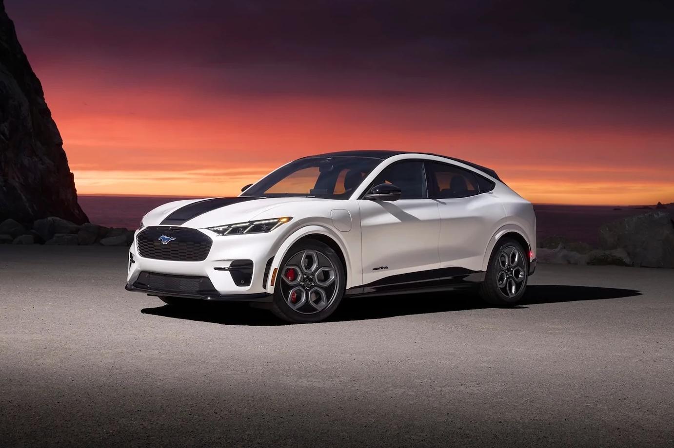 2026 Ford Mustang Mach-E® parked on pavement with sunset in background