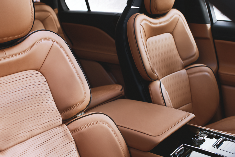 The available Perfect Position front seats of a Lincoln Aviator are shown