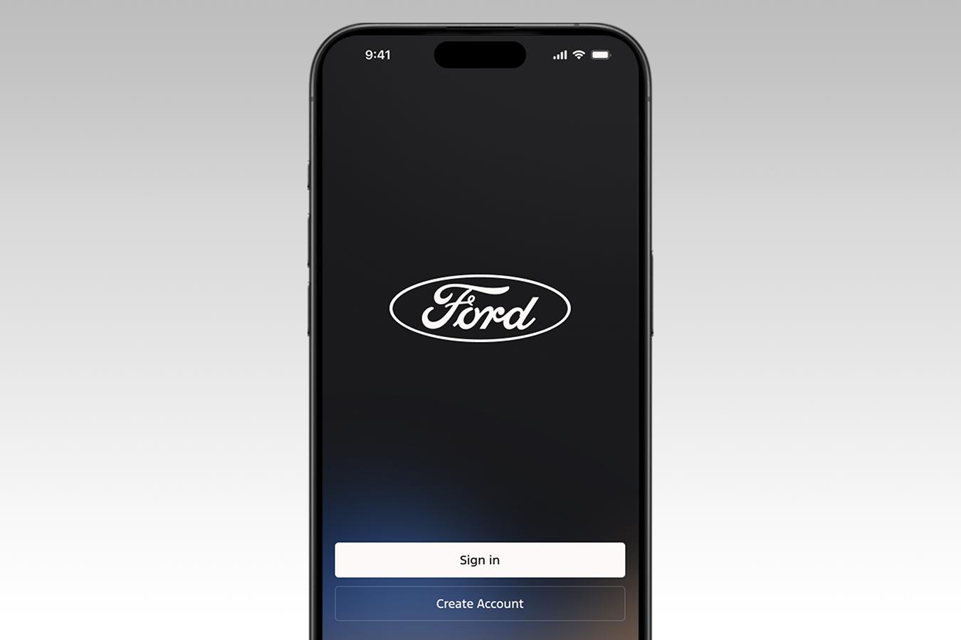 The Ford app login screen on a smartphone