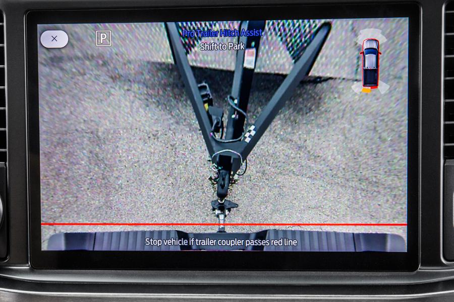 Center display screen showing an image of the trailer hitch area