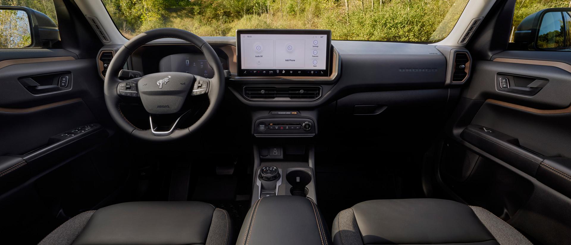 The front seat and interior view of a 2026 Ford Bronco Sport® SUV