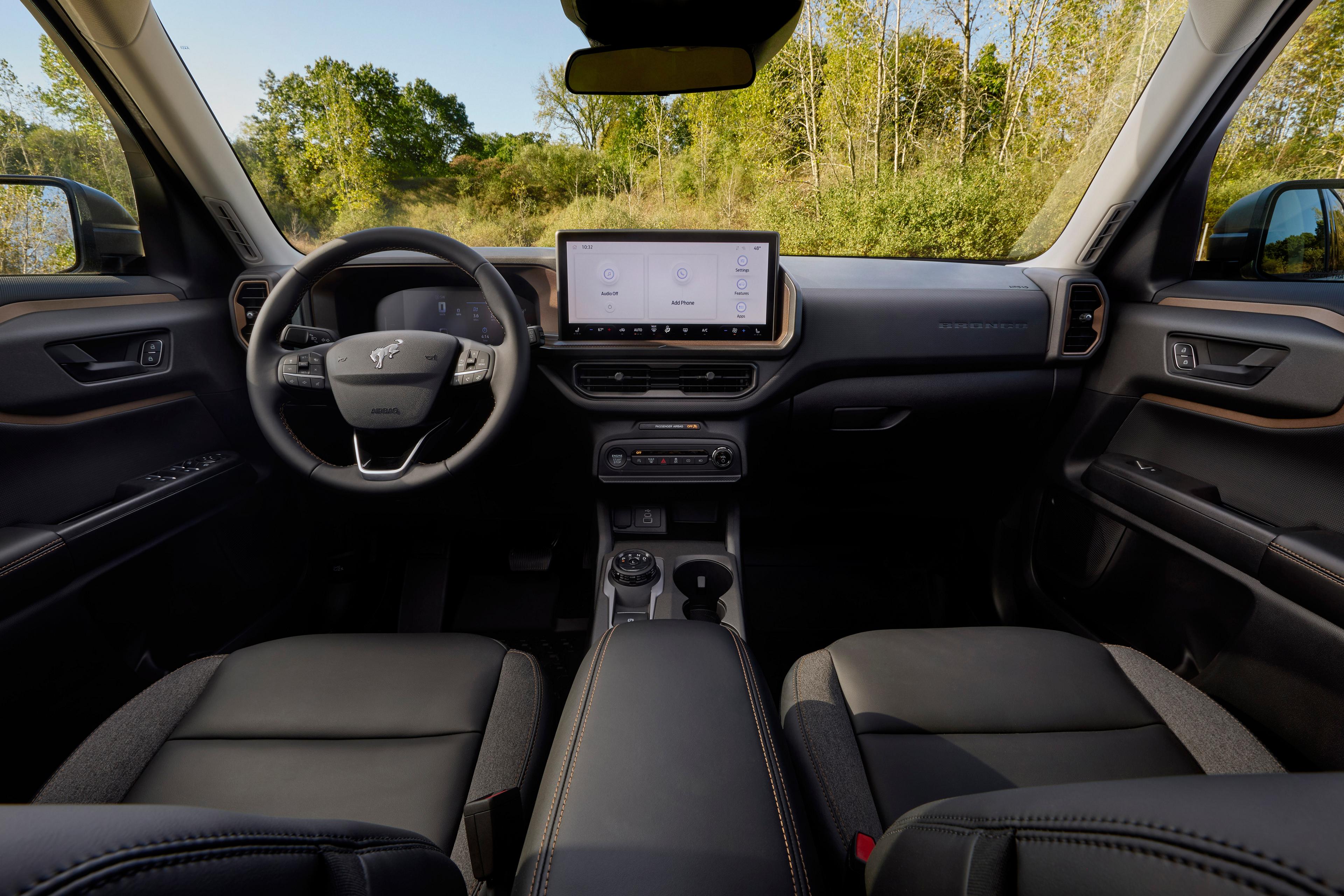 The front seat and interior view of a 2026 Ford Bronco Sport® SUV