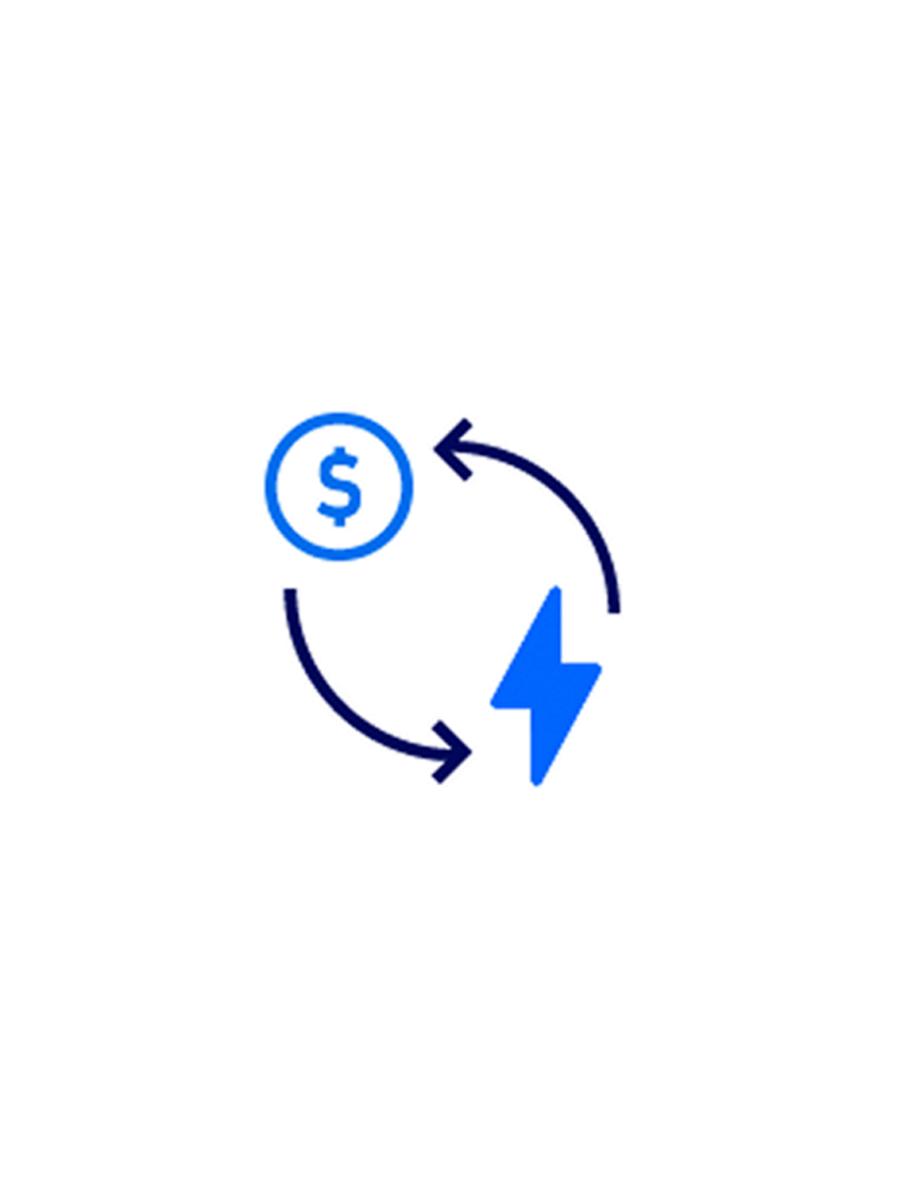 Cyclical illustration of a lightning bold and dollar sign with arrows