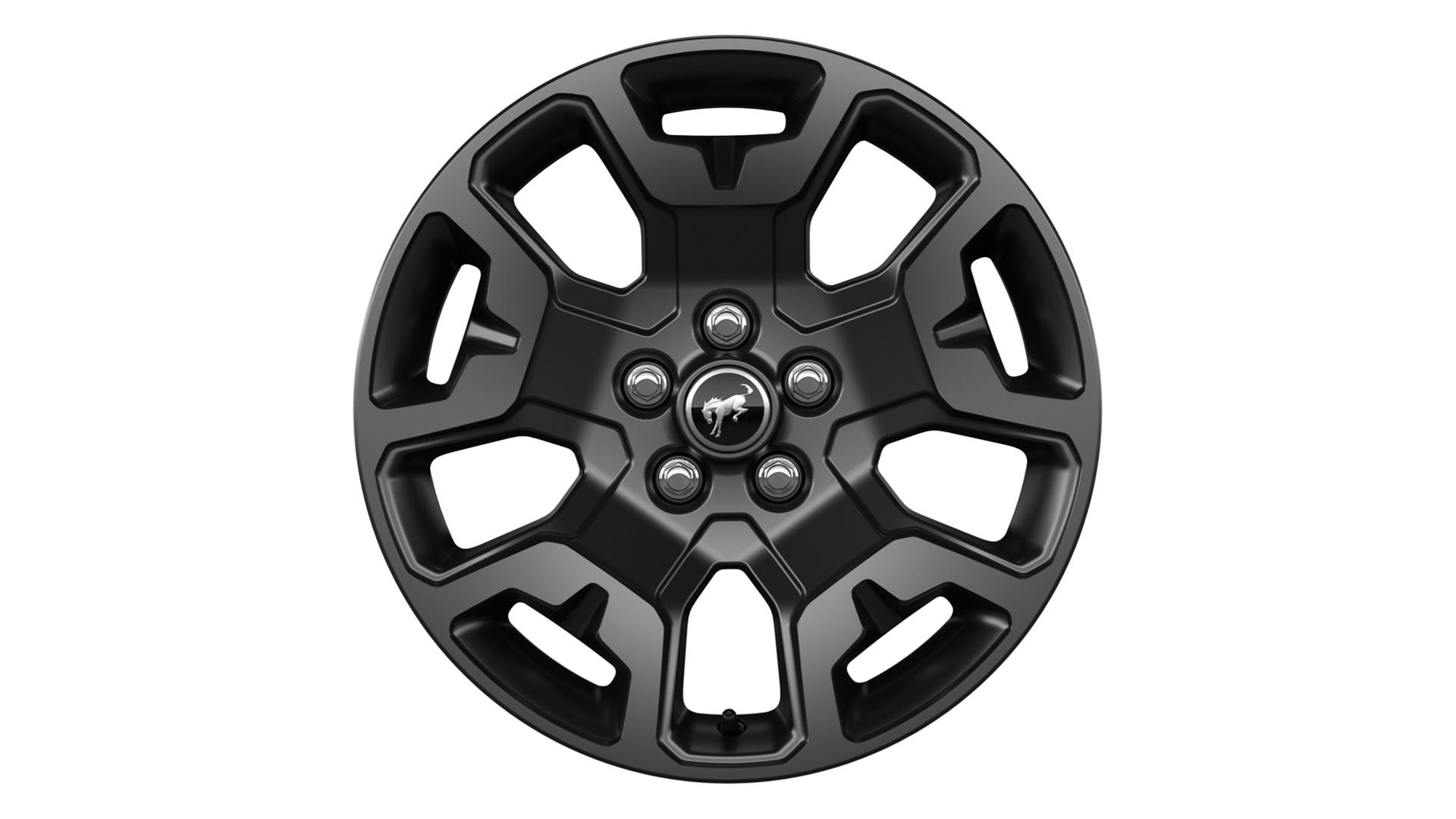 A 17-inch Matte Black-Painted aluminum wheel on a white background