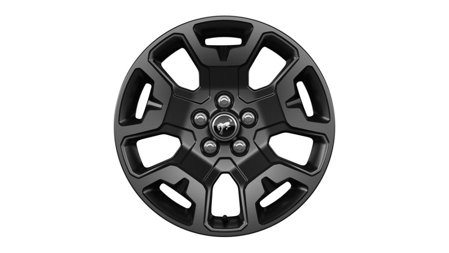 A 17-inch Matte Black-Painted aluminum wheel on a white background