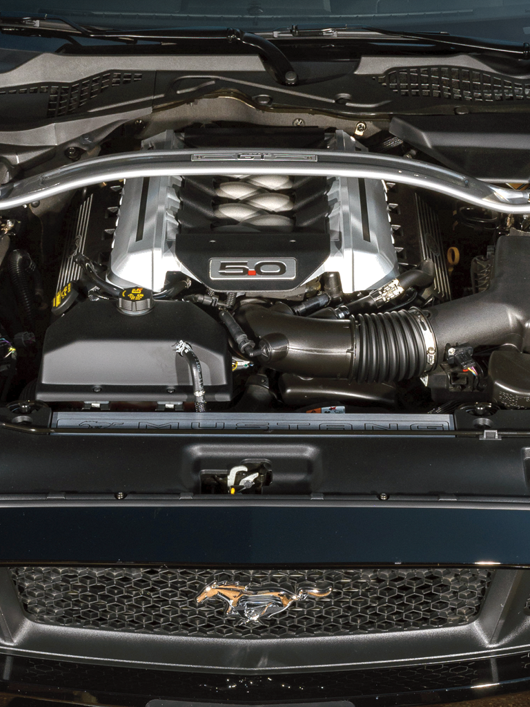 The engine of a Ford Mustang® coupe