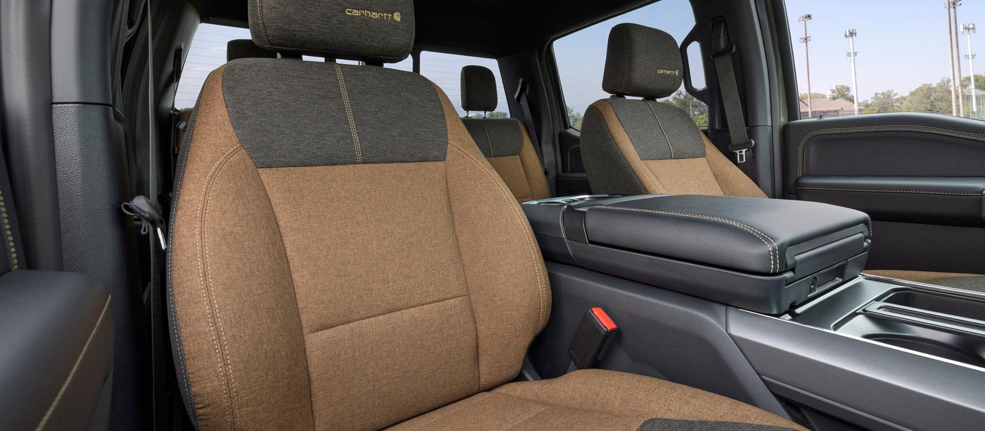 Close-up of the seat on a 2027 Ford F-150® XLT pickup with the Carthartt® Package
