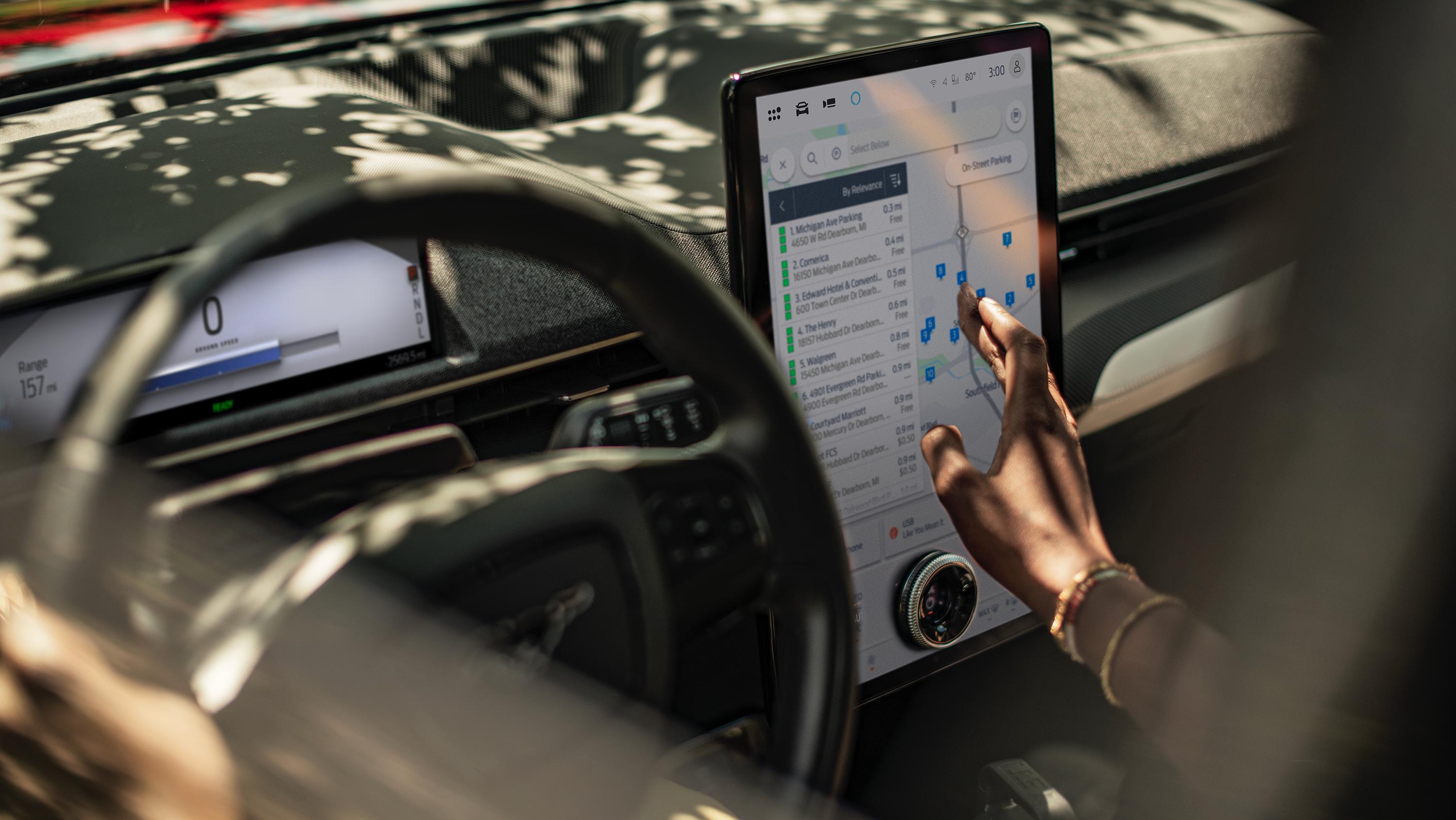 Driving a Ford Mustang Mach-E® using the central touchscreen