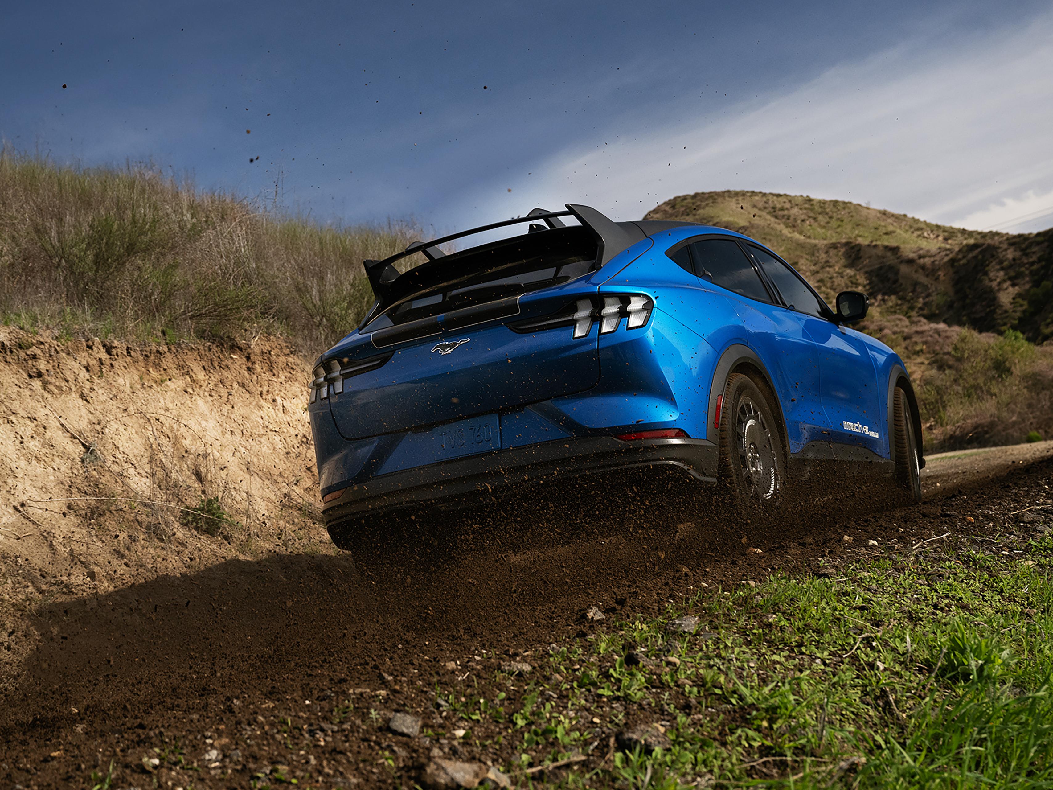 2026 Ford Mustang Mach-E® Rally model being driven off pavement