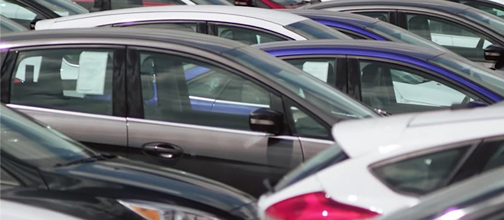 Ford vehicles on the lot ready for transport