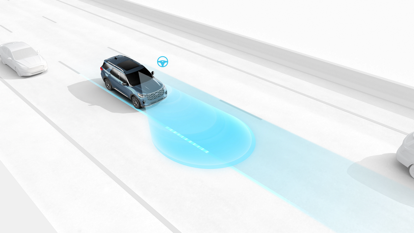 An illustration of sensors observing the area around a 2026 Ford Explorer® SUV