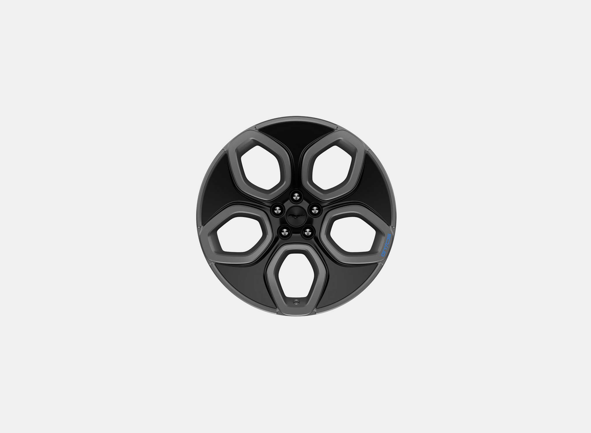 New 20-inch Carbonized Gray Wheels with Rave Blue-Printed Logo and Gloss-Black Aero Cover