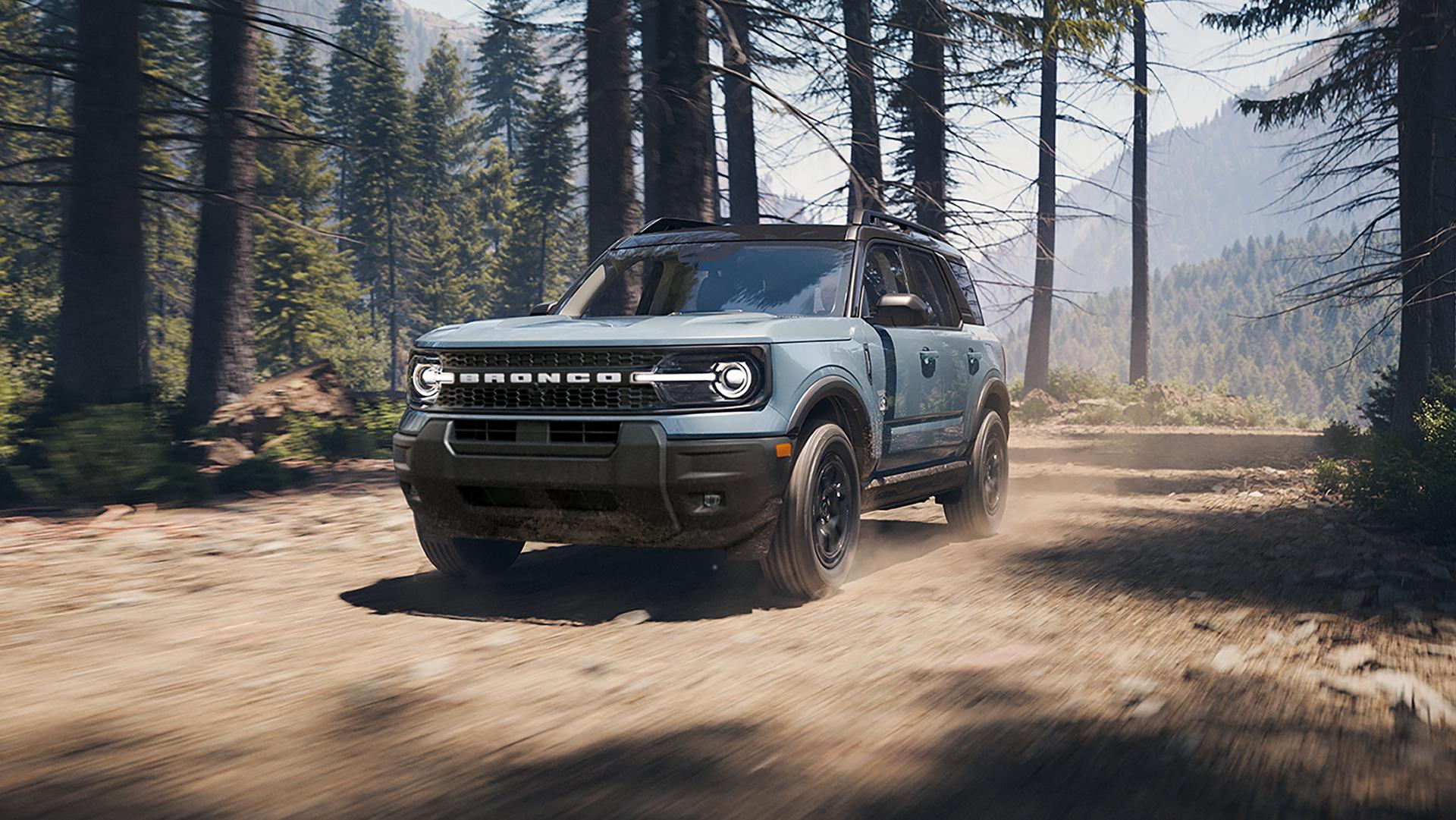A 2026 Ford Bronco Sport® being driven on a dirt trail