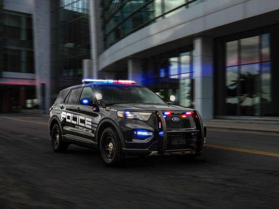 A 2025 Ford Police Interceptor Utility® parked in an urban environment