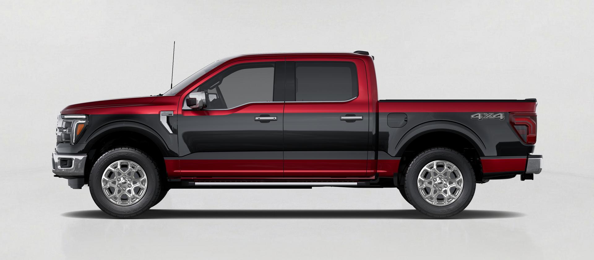 2027 Ford F-150® Two-Tone Package featuring Agate Black and dark red two-tone exterior design displayed in profile view