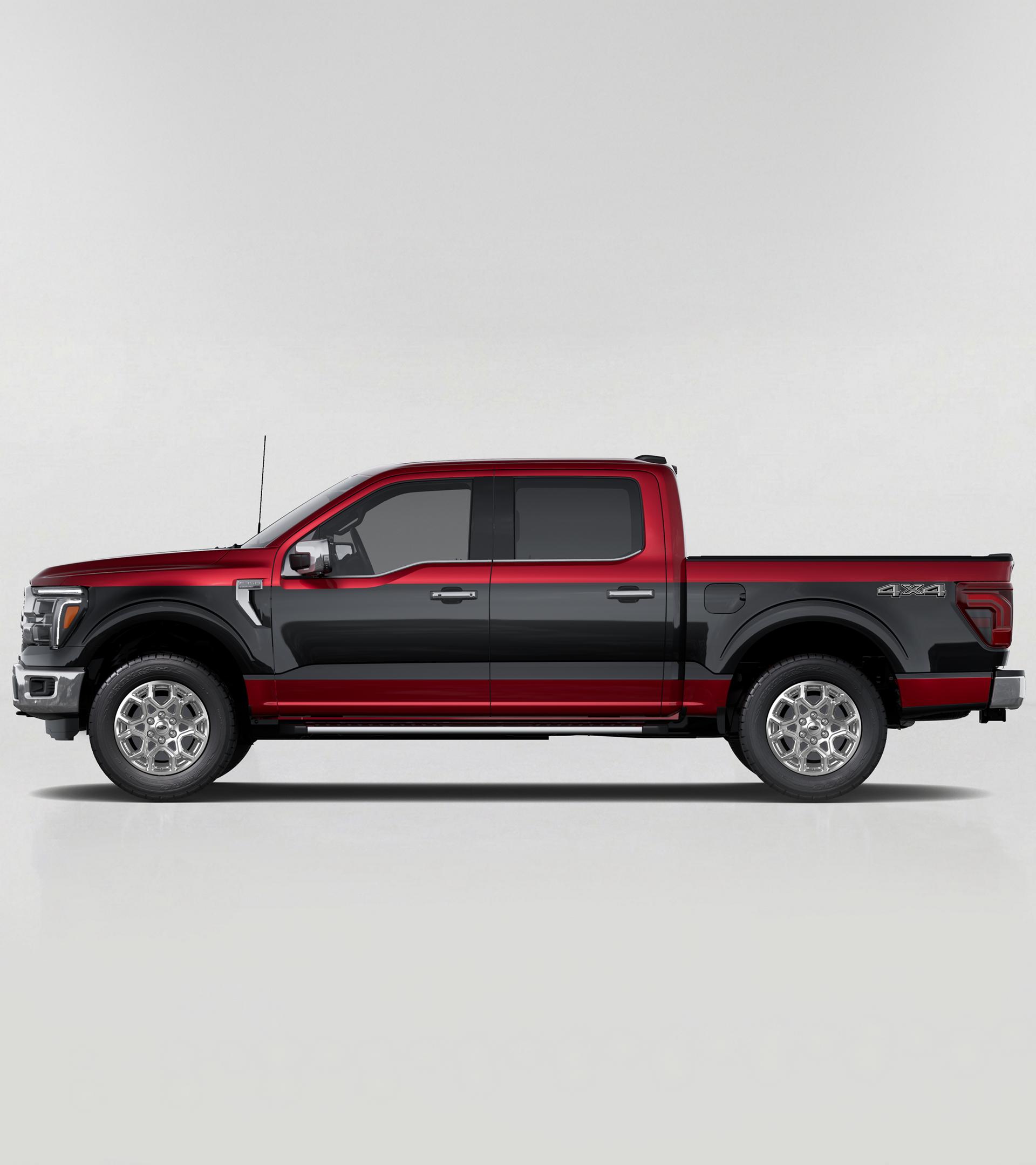 2027 Ford F-150® Two-Tone Package featuring an Agate Black and dark red two-tone exterior design displayed in profile view