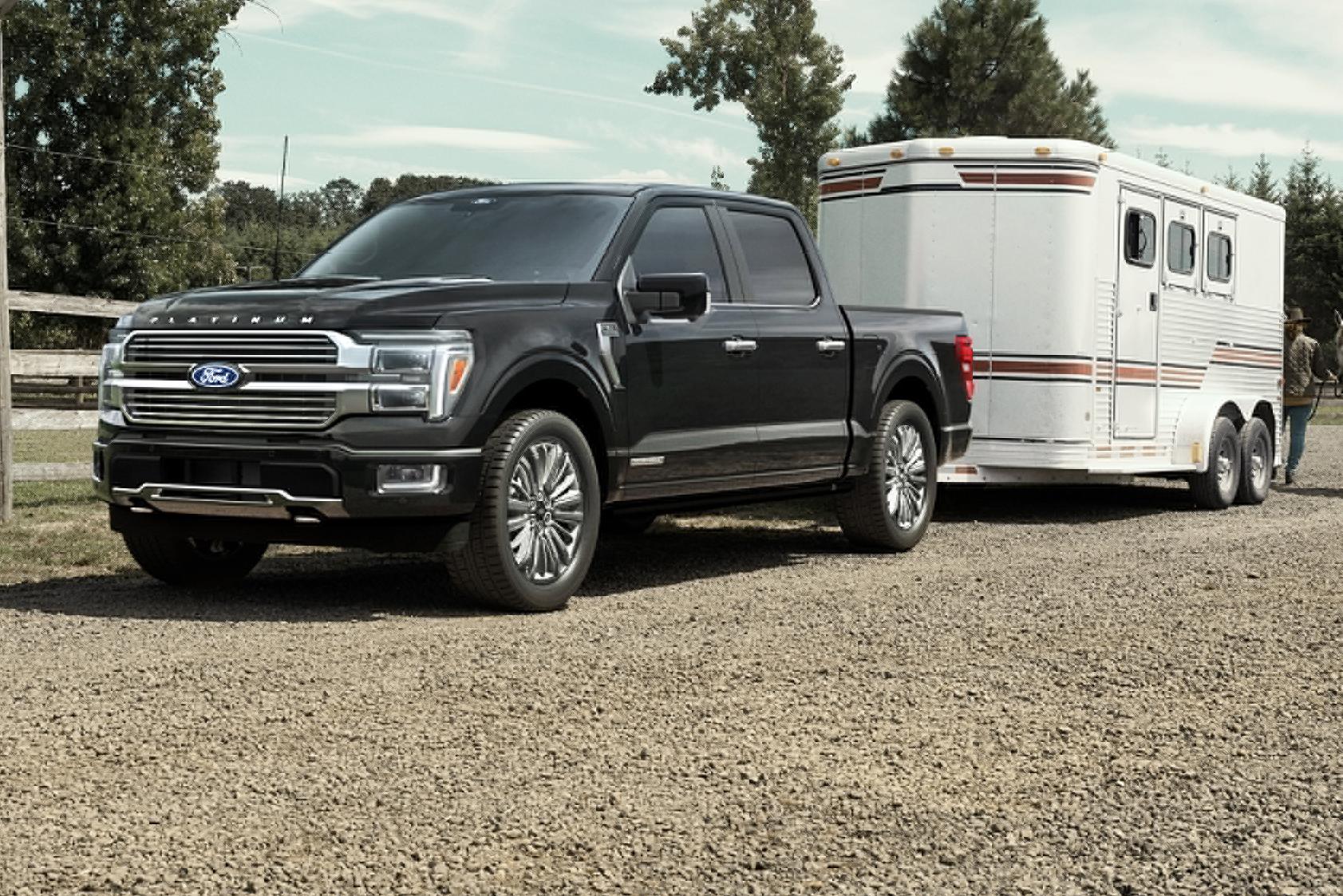 Black 2025 Ford F-150® truck parked at a ranch