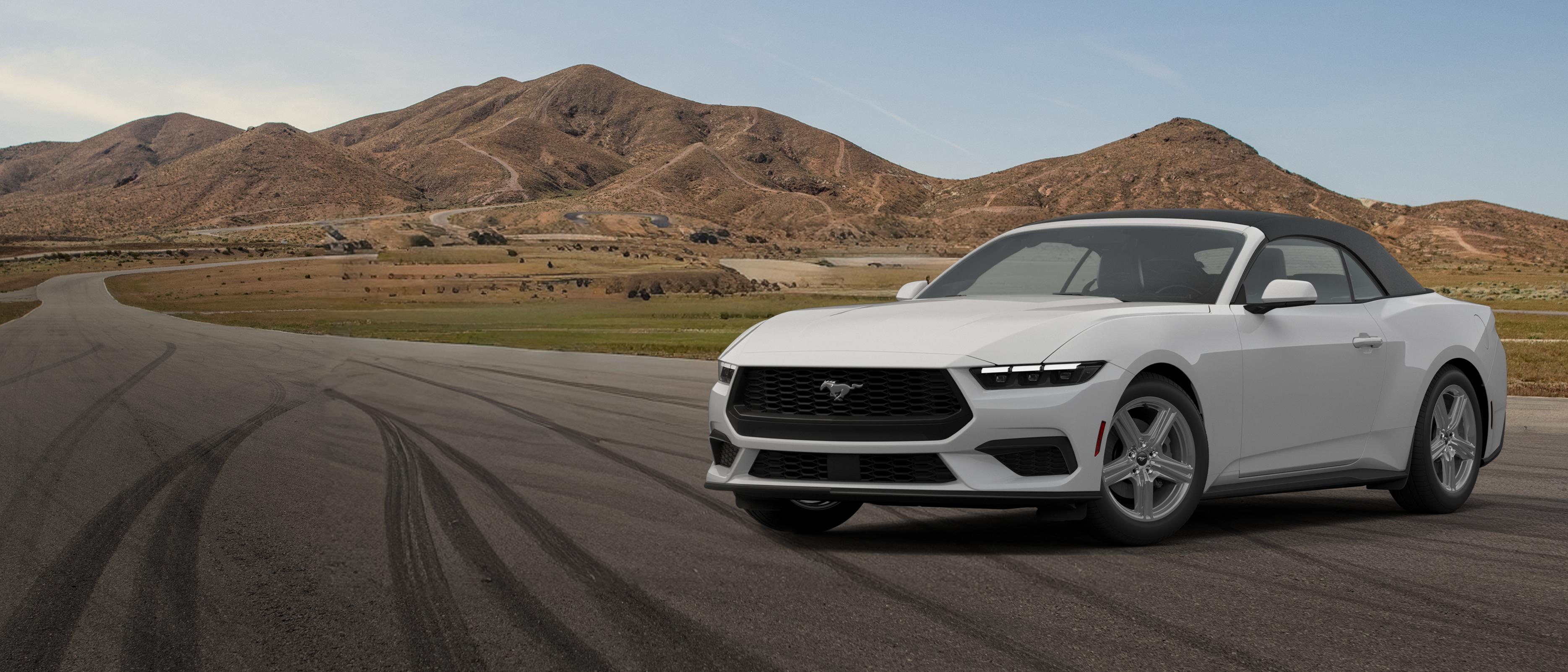 2026 Mustang® EcoBoost® convertible parked on a closed course