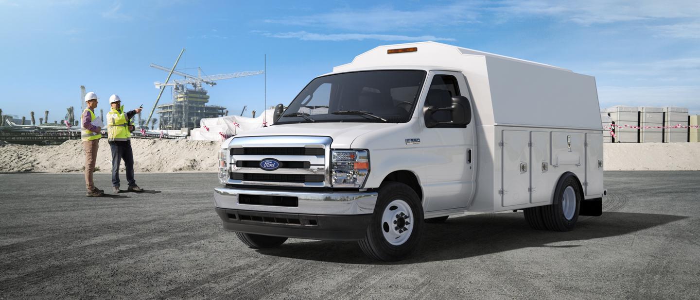 2026 Ford E-Series Cutaway with aftermarket contractor's body upfit