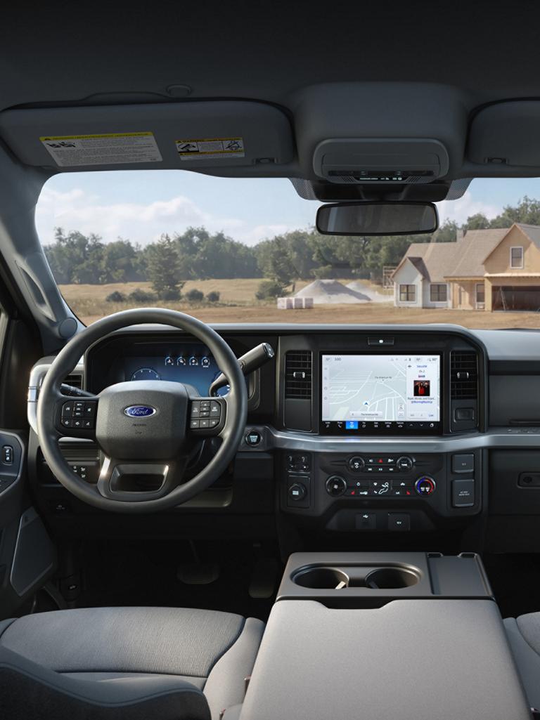 Interior view of the center screen display inside the 2027 Ford Super Duty® XLT model with the Premium package